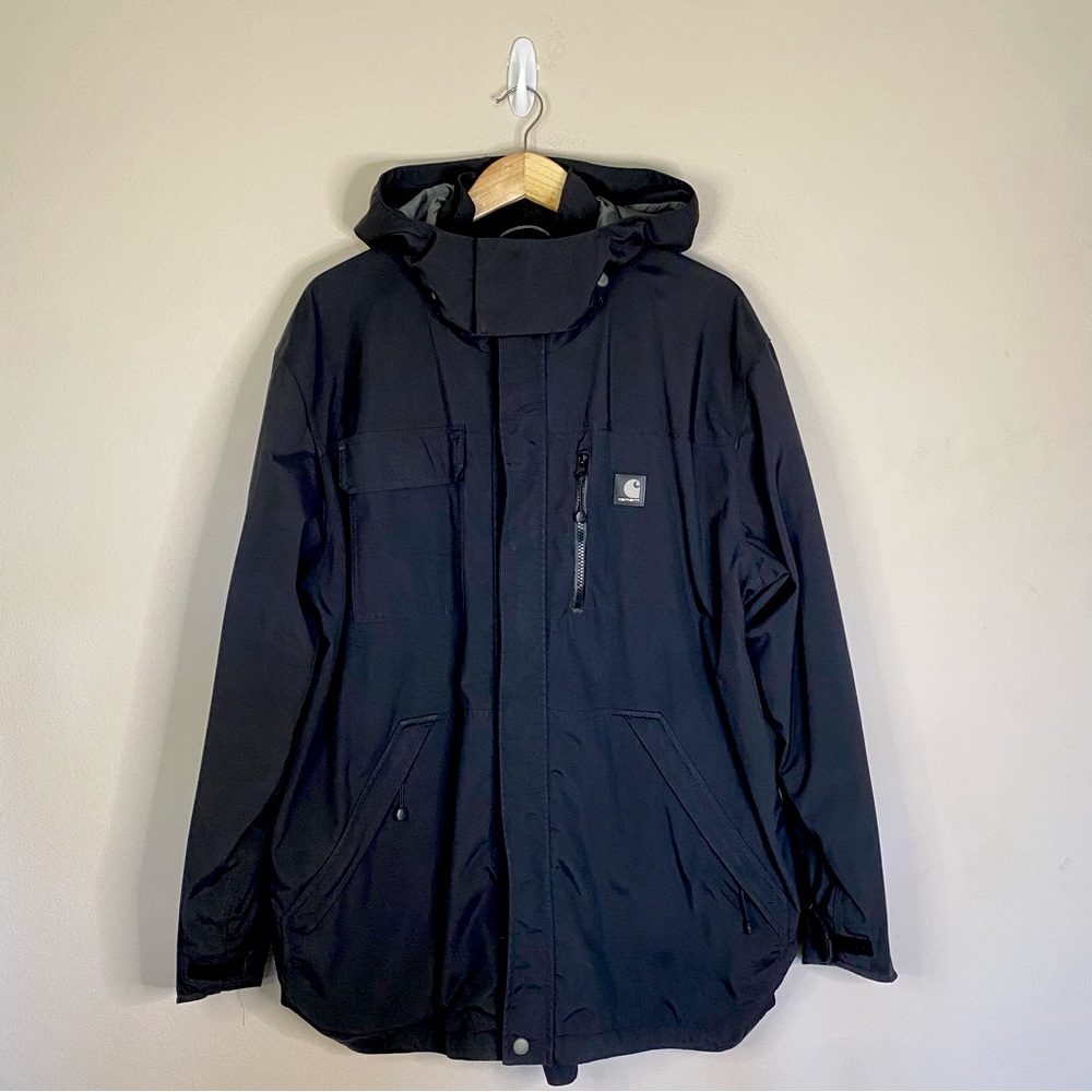 Carhartt | Men’s Waterproof Black Zip Up Jacket with Detachable Hood Size: LARGE